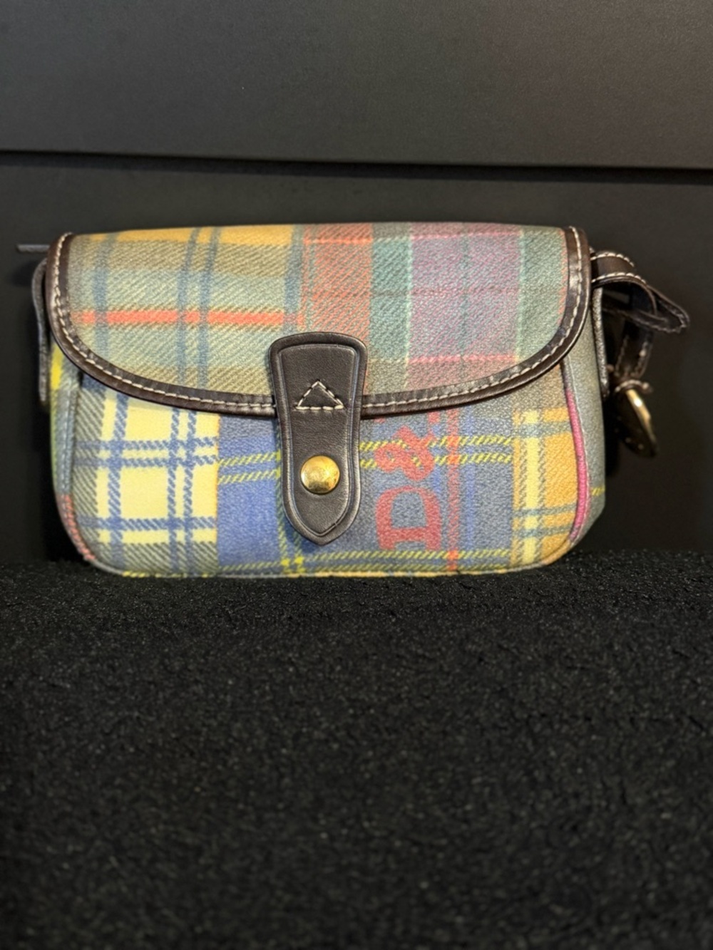Dooney & Bourke Multicolor Plaid Crossbody Bag with Brown Leather Trim